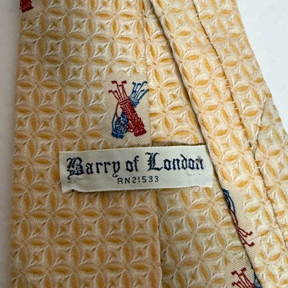 Barry of London Vintage Cream and Yellow Tie with Golf Design and Geo Pattern